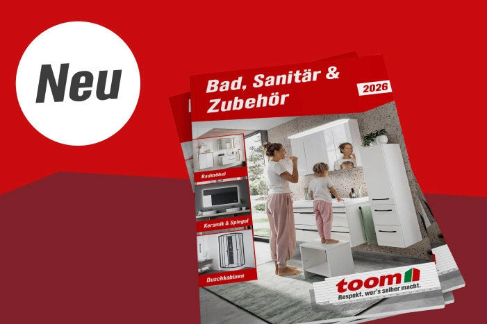 Titelbild des neuen Katalogs für Bad, Sanitär und Zubehör mit einer Familie.